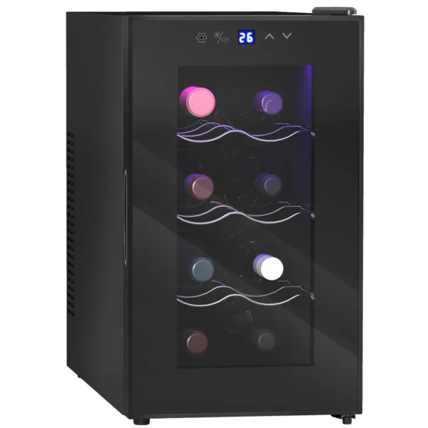 HOMCOM Quiet Wine Cooler Refrigerator, 8 Bottle, Beverage Wine Fridge with Glass Door, Temperature Control, for Champagne - Image 3