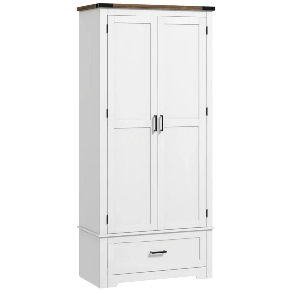 HOMCOM 69" Tall Farmhouse Kitchen Pantry Cabinet with 2 Doors, Drawer and Adjustable Shelves, White - Image 6