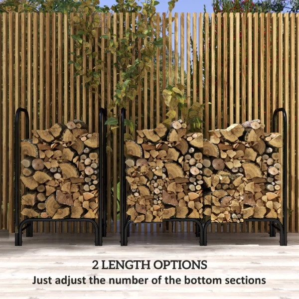 Outsunny 4ft Outdoor Firewood Rack with Cover, Adjustable Wood Storage Holder, Indoor Outdoor Log Rack, Black 5 - Image 4