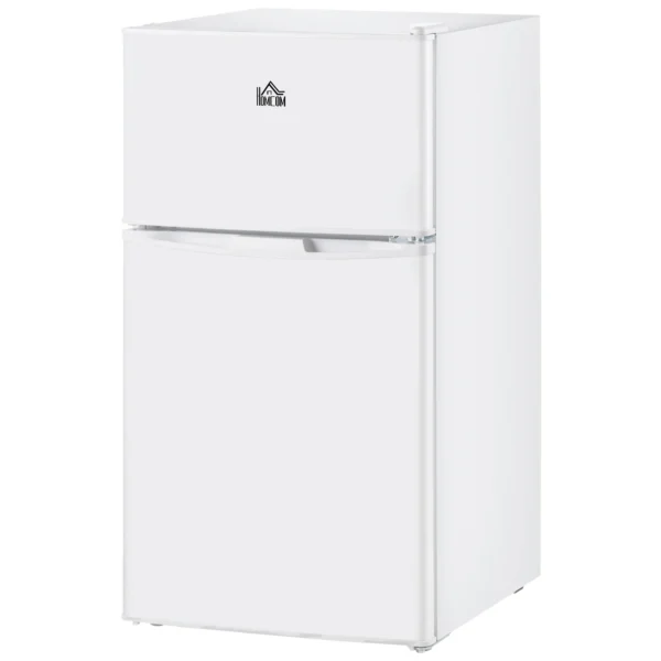 HOMCOM 3.2 Cu Ft Compact Refrigerator, Mini Fridge with Freezer, Adjustable Shelves and Reversible Doors for Bedroom, White