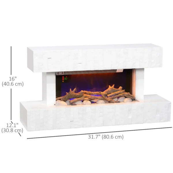 HOMCOM 32 Inches Freestanding Electric Fireplace with Mantel, 1500W Replaceable Fireplace Insert Heater with Timer, White - Image 3