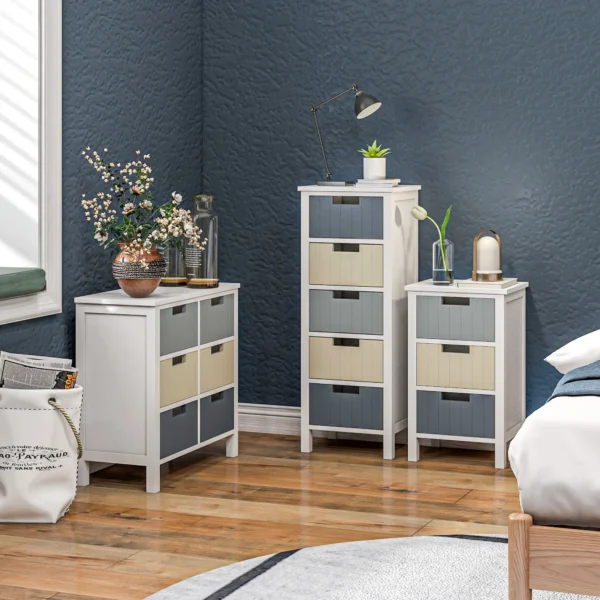 HOMCOM Bedside Table with 3 Drawers, Tall Nightstand for Bedroom, Modern Side Table with Storage, Multi-Colour - Image 3