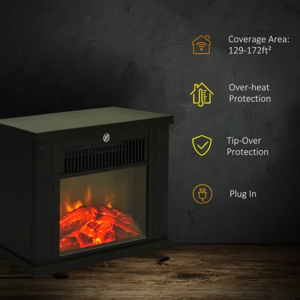 HOMCOM 14" 1000W Mini Standing Electric Fireplace Portable Heater with Overheating, Black - Image 4