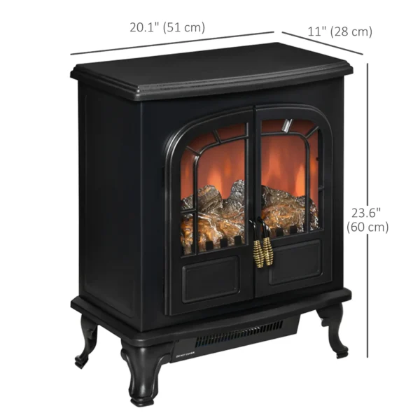 HOMCOM Electric Fireplace Stove Heater with LED Fire Flame Effect, Double Door, Freestanding & Portable with Overheat Protection, 750W/1500W, Black - Image 7