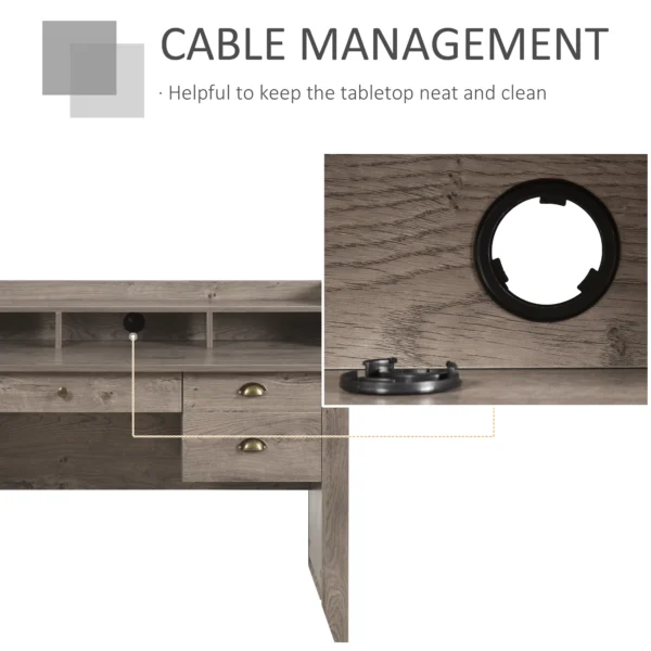 HOMCOM Computer Desk with Storage Hutch, Drawers, Shelf, Home Office Writing Table Study Workstation with Cable Management, Grey - Image 2