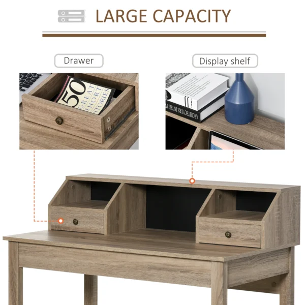 HOMCOM Rectangle Computer Desk with Display Shelves Drawers Home Office Table Workstation Natural Wood Grain - Image 5