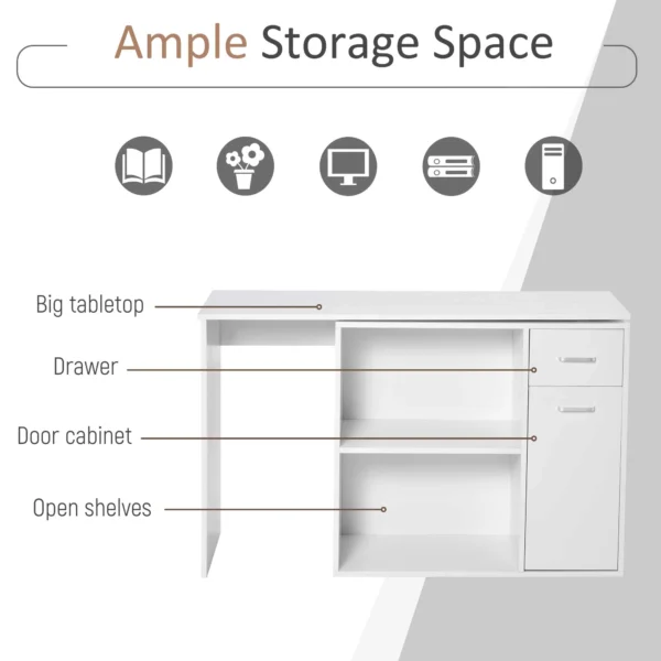 HOMCOM 180° Rotating Home Office Corner Desk Storage Shelf Cabinet White - Image 6