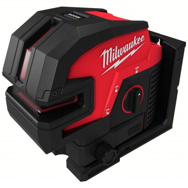 MILWAUKEE Cross Line Laser: 2 Lines and 4 Dots, Green Beam, 0 Planes, +/- 1/8 in @ 33 ft Accuracy