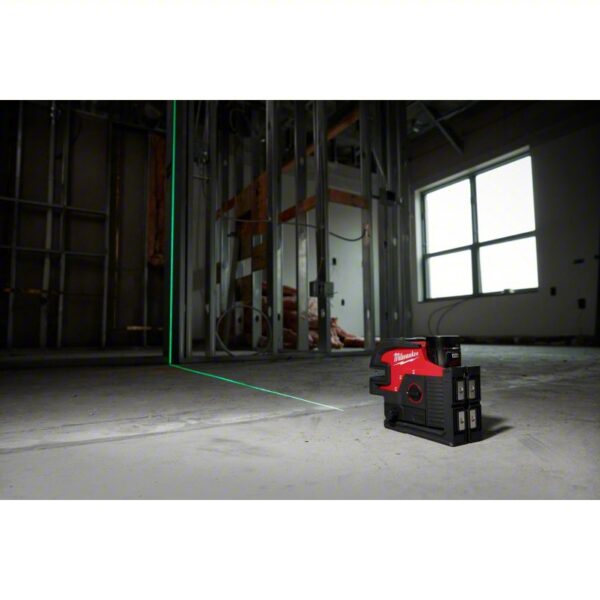 MILWAUKEE Cross Line Laser Kit: 2 Lines and 4 Dots, Green Beam, 0 Planes, Horizontal/Vertical, M12 - Image 4