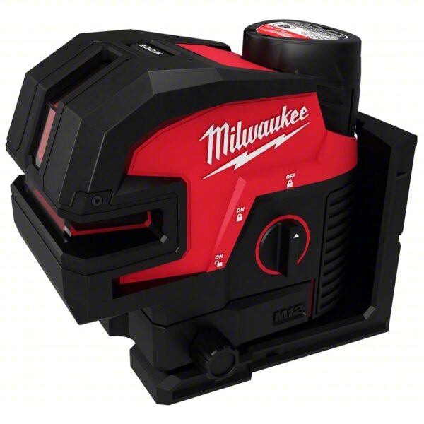 MILWAUKEE Cross Line Laser Kit: 2 Lines and 4 Dots, Green Beam, 0 Planes, Horizontal/Vertical, M12