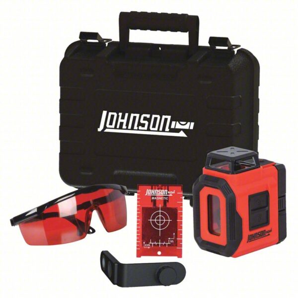 JOHNSON LEVEL Cross Line Laser: 2 Lines and 0 Dots, Red Beam, 0 Planes, ±3/16 in @ 30 ft Accuracy