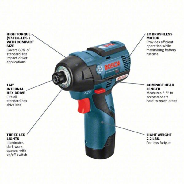 Impact Driver Kit: 975 in-lb Max. Torque, 2,600 RPM Free Speed, 3,100 Impacts per Minute, (2) 2.0 Ah - Image 3