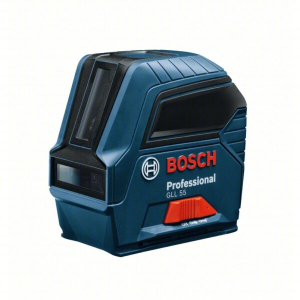 BOSCH Cross Line Laser: 2 Lines and 0 Dots, Red Beam, 0 Planes, ±1/8 in @ 33 ft Accuracy, Included