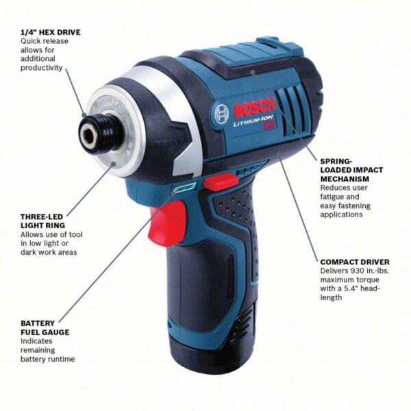 Impact Driver: 930 in-lb Max. Torque, 2,600 RPM Free Speed, 3,100 Impacts per Minute, (2) 2.0 Ah - Image 3