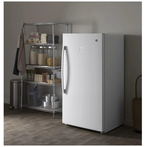 GE FUF17DLRWW Upright Freezer, 33 inch Width, ENERGY STAR Certified, 17.3 cu. ft. Capacity, Frost Free, Interior Light (Freezer), White colour Garage Ready - Image 4