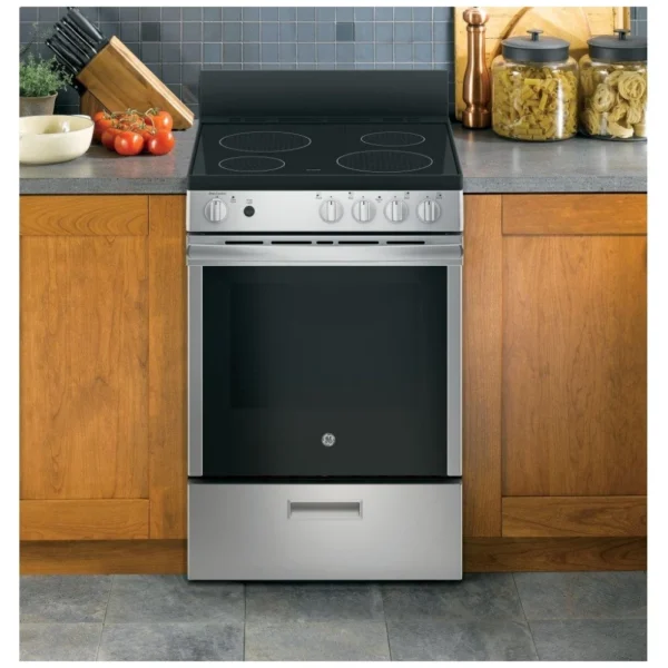 GE JCAS640RMSS Electric Range, 24 inch Exterior Width, 4 Burners, 2.9 cu. ft. Capacity, Storage Drawer, 1 Ovens, Stainless Steel colour - Image 5