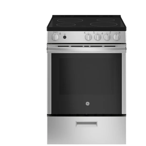 GE JCAS640RMSS Electric Range, 24 inch Exterior Width, 4 Burners, 2.9 cu. ft. Capacity, Storage Drawer, 1 Ovens, Stainless Steel colour