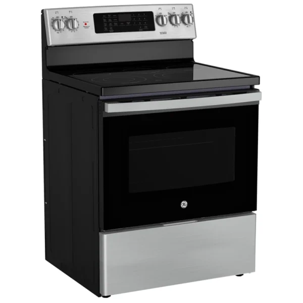 GE JCB840STSS Electric Range, 30 inch Exterior Width, Self Clean, Convection, 5 Burners, 5.0 cu ft cu. ft., Storage Drawer, Air Fry, 1 Ovens, Silver colour True European Convection - Image 3