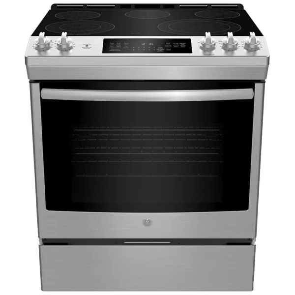 GE JCS840SMSS Electric Range, 30 inch Exterior Width, Self Clean, Convection, 5 Burners, 5.3 cu. ft. Capacity, Storage Drawer, 1 Ovens, Stainless Steel colour True European Convection