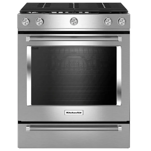 KitchenAid KSGG700ESS Gas Range, 30 inch Exterior Width, Self Clean, Convection, 5 Burners, 5.8 cu. ft. Capacity, Storage Drawer, 1 Ovens, Stainless Steel colour True European Convection, Steam Rack