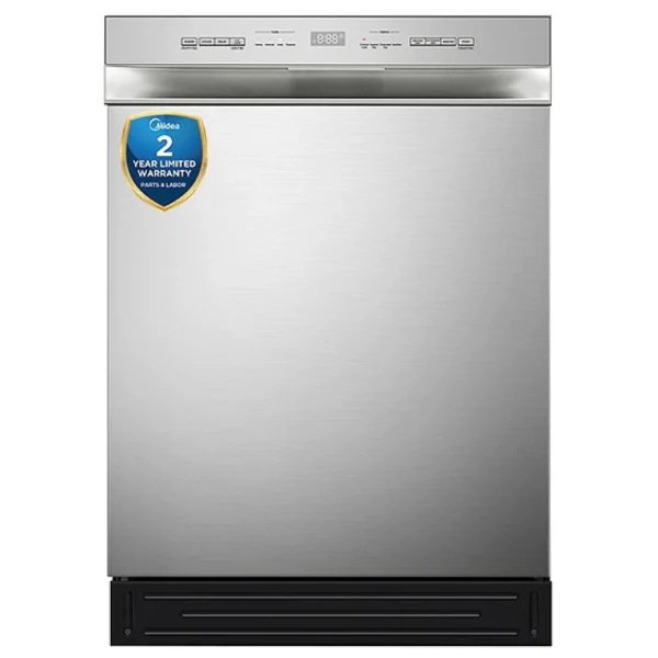 Midea MDF24P2BST Dishwasher, 24 inch Exterior Width, 52 dB Decibel Level, Full Console, Stainless Steel (Interior), 6 Wash Cycles, 12 Capacity (Place Settings), Stainless Steel colour