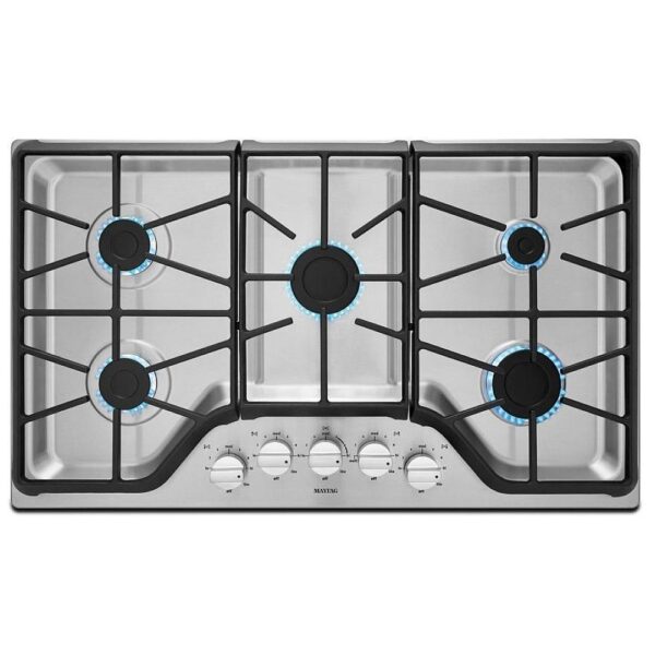 Maytag MGC7536DS Gas Cooktop, 36 inch Exterior Width, 5 Burners, Stainless Steel colour