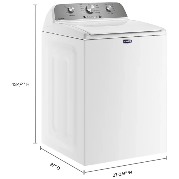 Maytag MVW4505MW Top Load Washer, 27 3/4 inch Width, Agitator, 5.2 cu. ft. Capacity, 11 Wash Cycles, 5 Temperature Settings, 770 RPM Washer Spin Speed, White colour Contains Agitator - Image 2