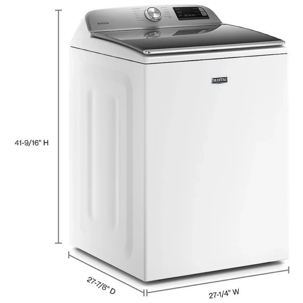 Maytag MVW6230HW Top Load Washer, 27 inch Width, Agitator, 5.4 cu. ft. Capacity, 11 Wash Cycles, 5 Temperature Settings, 750 RPM Washer Spin Speed, Wifi Enabled, White colour (Contains Agitator), Soft Close Lid - Image 5