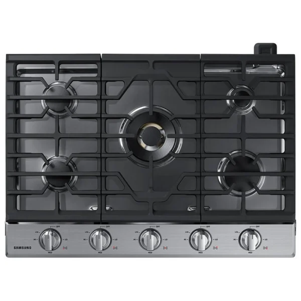 Samsung NA30N7755TS - NA30N7755TS/AA Gas Cooktop, 30 inch Exterior Width, 5 Burners, Stainless Steel colour Wok Grate, Illuminated Knob