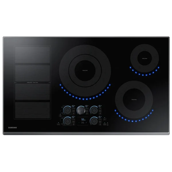 Samsung NZ36K7880UG - NZ36K7880UG/AA Induction Cooktop, 36 inch Exterior Width, 5 Burners, Induction, Black colour Virtual Flame, Magnetic Knob + Digital Touch, FlexZone