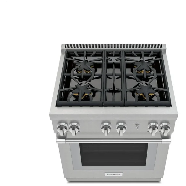 Thermador PRG304WH Gas Range, 30 inch Exterior Width, Convection, 4 Burners, 5.1 cu. ft. Capacity, 1 Ovens, Stainless Steel colour