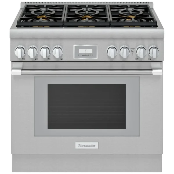 Thermador PRG366WH Gas Range, 36 inch Exterior Width, Convection, 6 Burners, 5.7 cu. ft. Capacity, 1 Ovens, Stainless Steel colour