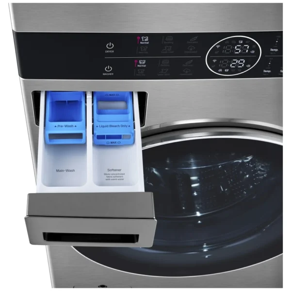 LG WKEX200HVA 27 inch Width Washer & Dryer Set, Washtower, Graphite Steel colour Washer: 8 Wash Cycles, 1300 RPM Spin Speed, Steam Clean, Wifi Enabled, 5.2 cu. ft. Capacity Dryer: 7.4 cu. ft. Capacity, Electric - Image 2