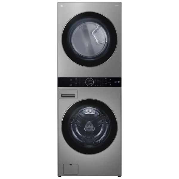 LG WKEX200HVA 27 inch Width Washer & Dryer Set, Washtower, Graphite Steel colour Washer: 8 Wash Cycles, 1300 RPM Spin Speed, Steam Clean, Wifi Enabled, 5.2 cu. ft. Capacity Dryer: 7.4 cu. ft. Capacity, Electric