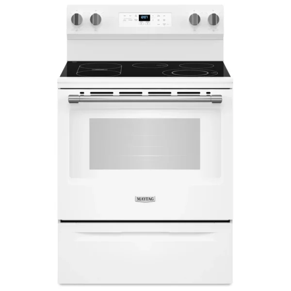 Maytag YMFES6030RW Electric Range, 30 inch Exterior Width, Self Clean, Convection, 5 Burners, 5.3 cu. ft. Capacity, Storage Drawer, Air Fry, White colour