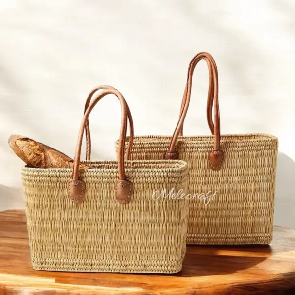 Handmade Moroccan Straw Tote with Leather Handles