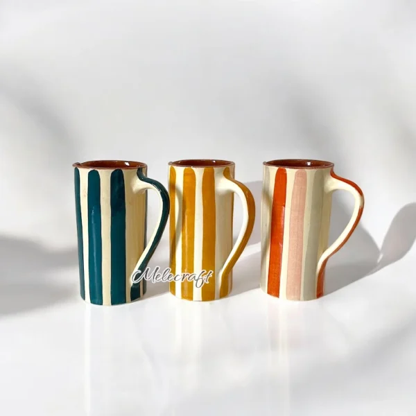 Handmade Striped Ceramic Mugs – Colorful Artisan Drinkware - Image 2