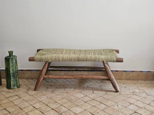 Bench in Solid Wood and Natural Weaving - Image 2