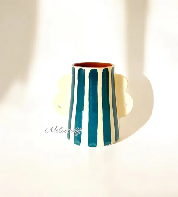 Striped Ceramic Mugs with Cloud Handles - Image 2