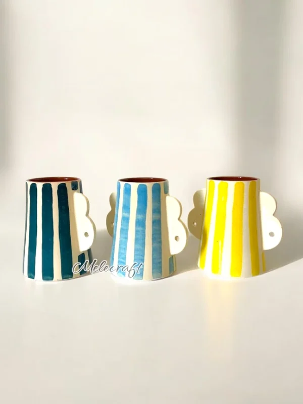 Striped Ceramic Mugs with Cloud Handles