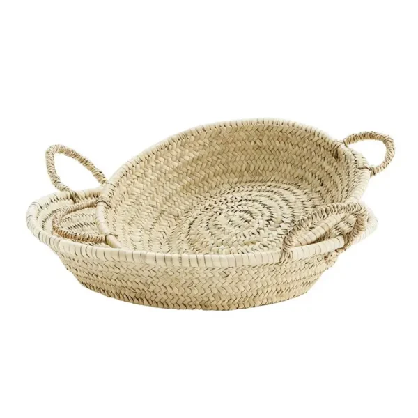 Moroccan Handmade Set Wicker Basket - Palm Leaf Trays Plate - Image 5