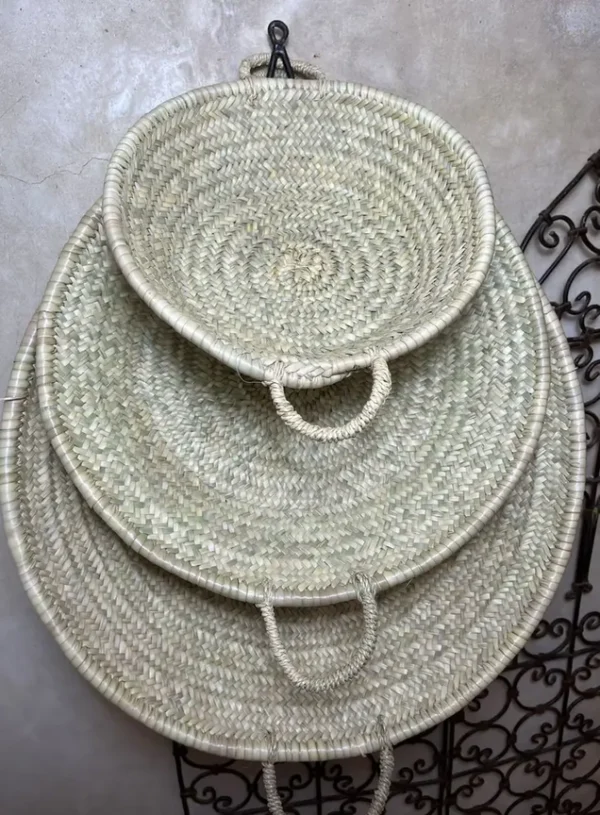 Moroccan Handmade Set Wicker Basket - Palm Leaf Trays Plate - Image 7