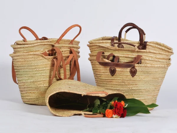 Palm Leaves Leather Strap Reusable Grocery Bag, Woven Bag - Image 2