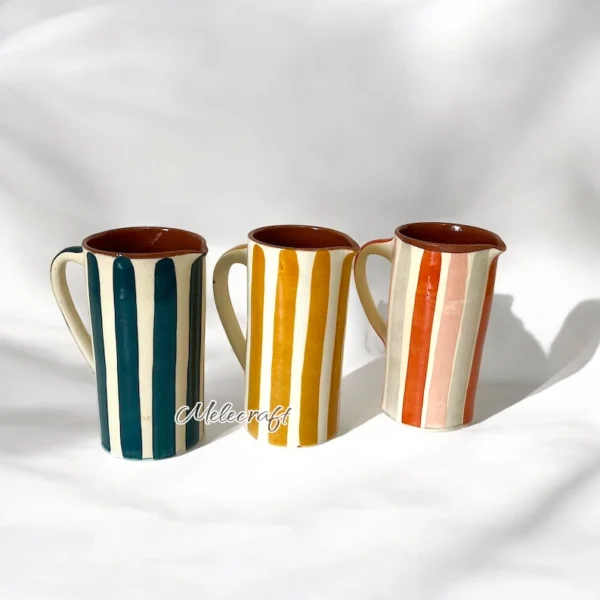 Handmade Striped Ceramic Mugs – Colorful Artisan Drinkware - Image 3