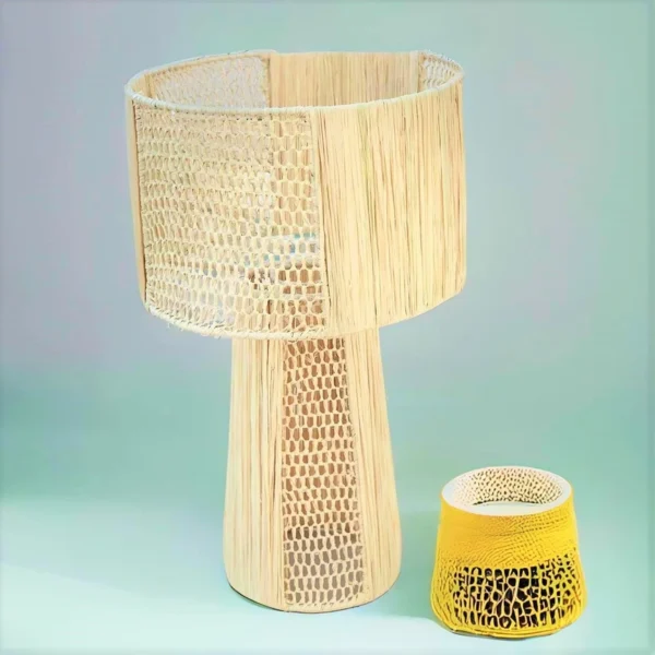 Handcrafted Moroccan Raffia Lamp with Natural Woven Lampshad