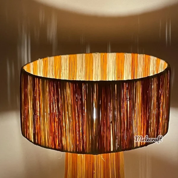 Orange Striped Raffia Table Lampshade, Woven Lamp Shade - Image 3