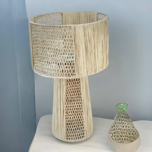 Handcrafted Moroccan Raffia Lamp with Natural Woven Lampshad - Image 7