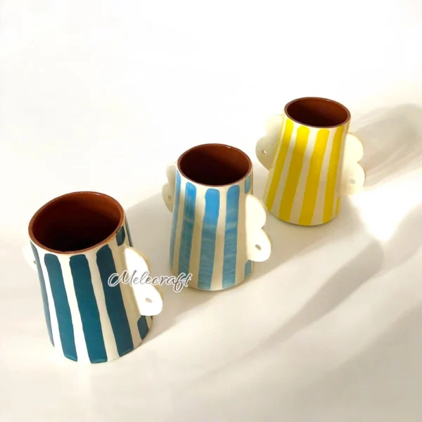 Striped Ceramic Mugs with Cloud Handles - Image 3