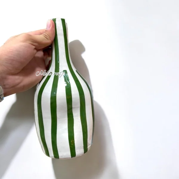 Handmade Striped Moroccan Ceramic Vase, Traditional Artisan