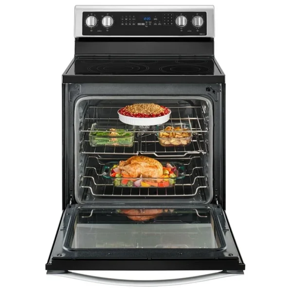 Whirlpool YWFE745H0FS Electric Range, 30 inch Exterior Width, Self Clean, Convection, 5 Burners, 6.4 cu. ft. Capacity, Storage Drawer, 1 Ovens, Stainless Steel colour True European Convection - Image 5